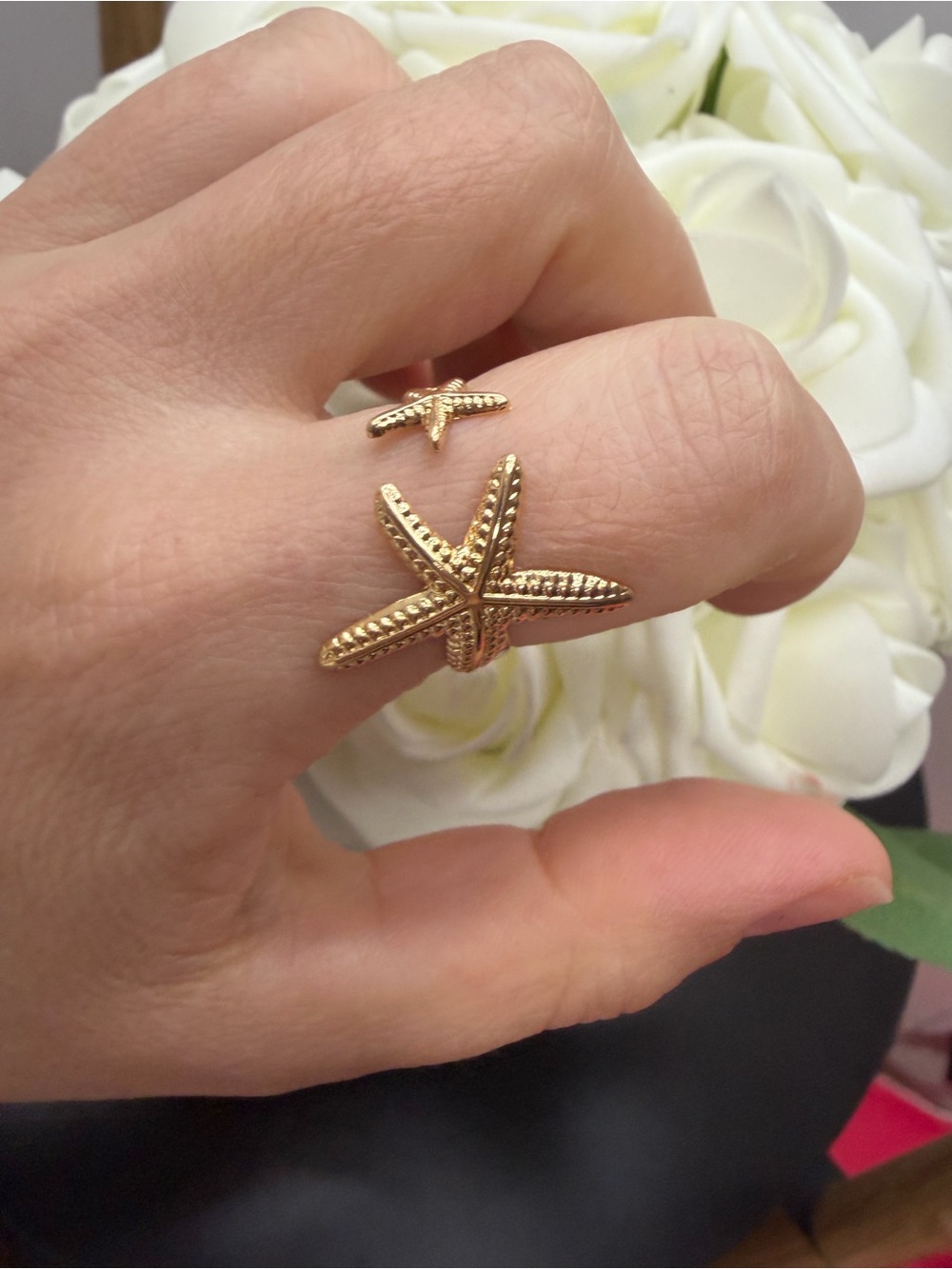 Gold Starfish Open Ring - Women's Beach Fashion adjustable